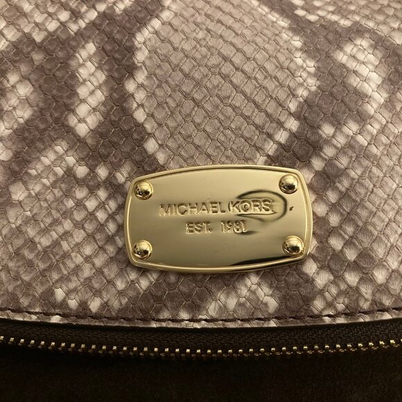 NWOT MICHAEL KORS Bedford Embossed Python Brown Suede Shoulder Handbag - Picture 2 of 12